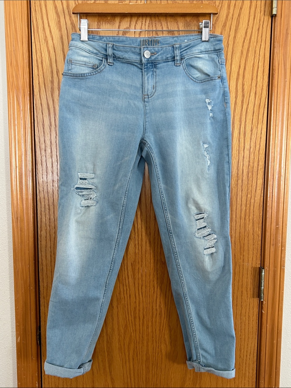 Justice Girls Light Blue Distressed Girlfriend Jeans Sz 18